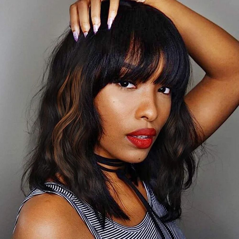 NWT Wavy Black/Brown Wig with Bang